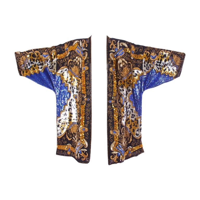 Extraordinary Vintage Sequin + Beaded Silk Flapper Kimono Jacket or