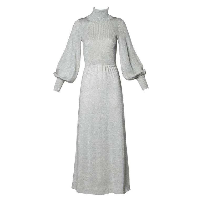 1970s Metallic Knit Plunge Maxi Dress main image 0
