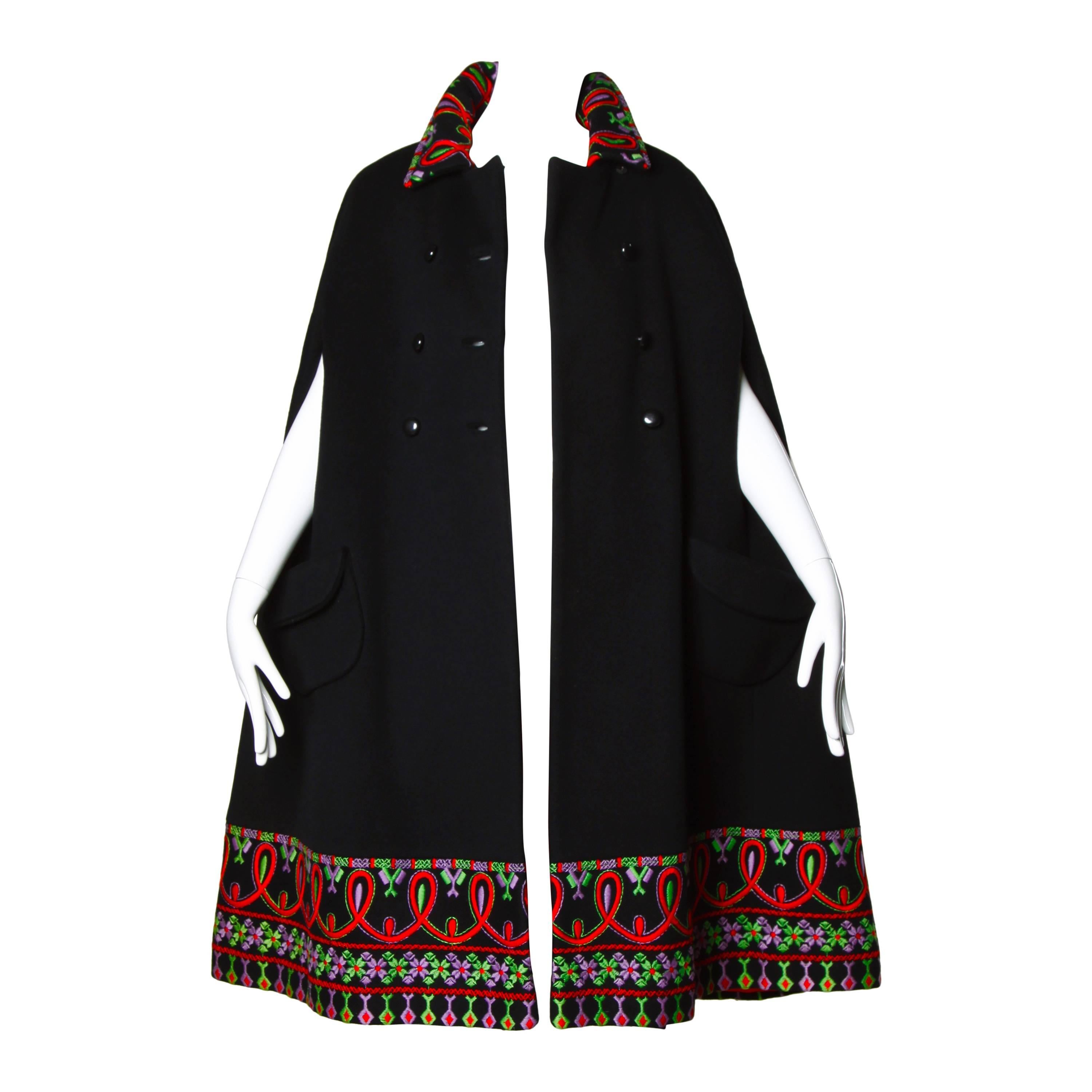 1960s Vintage Wool Hand Embroidered Cape Coat