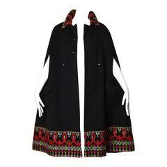 1960s Vintage Wool Hand Embroidered Cape Coat