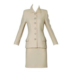 Gianni Versace Couture Vintage 90s Wool Jacket + Skirt Suit with Medusa Buttons