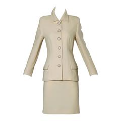 Gianni Versace Couture Retro 90s Wool Jacket + Skirt Suit with Medusa Buttons