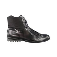 PRADA Size 11 Black Leather Rayon Collar Boots