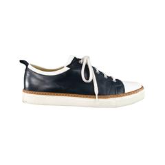 HERMES Size 9 Navy & White Cap Toe Leather Sneakers