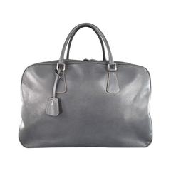 PRADA Gray Textured Leather Carry-On Top Handles Travel Zip Lock Bag