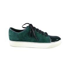 LANVIN Size 9 Green Two Tone Suede-Patent Leather Sneakers