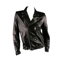 DSQUARED2 Men's  42 Black Leather Lapel Motorcycle Jacket