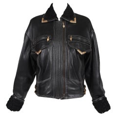 1992 A/W Gianni Versace Bondage Collection Black Leather Bomber Jacket 