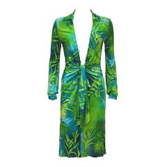 Gianni Versace jungle print silk jersey low plunge dress, c. 2000