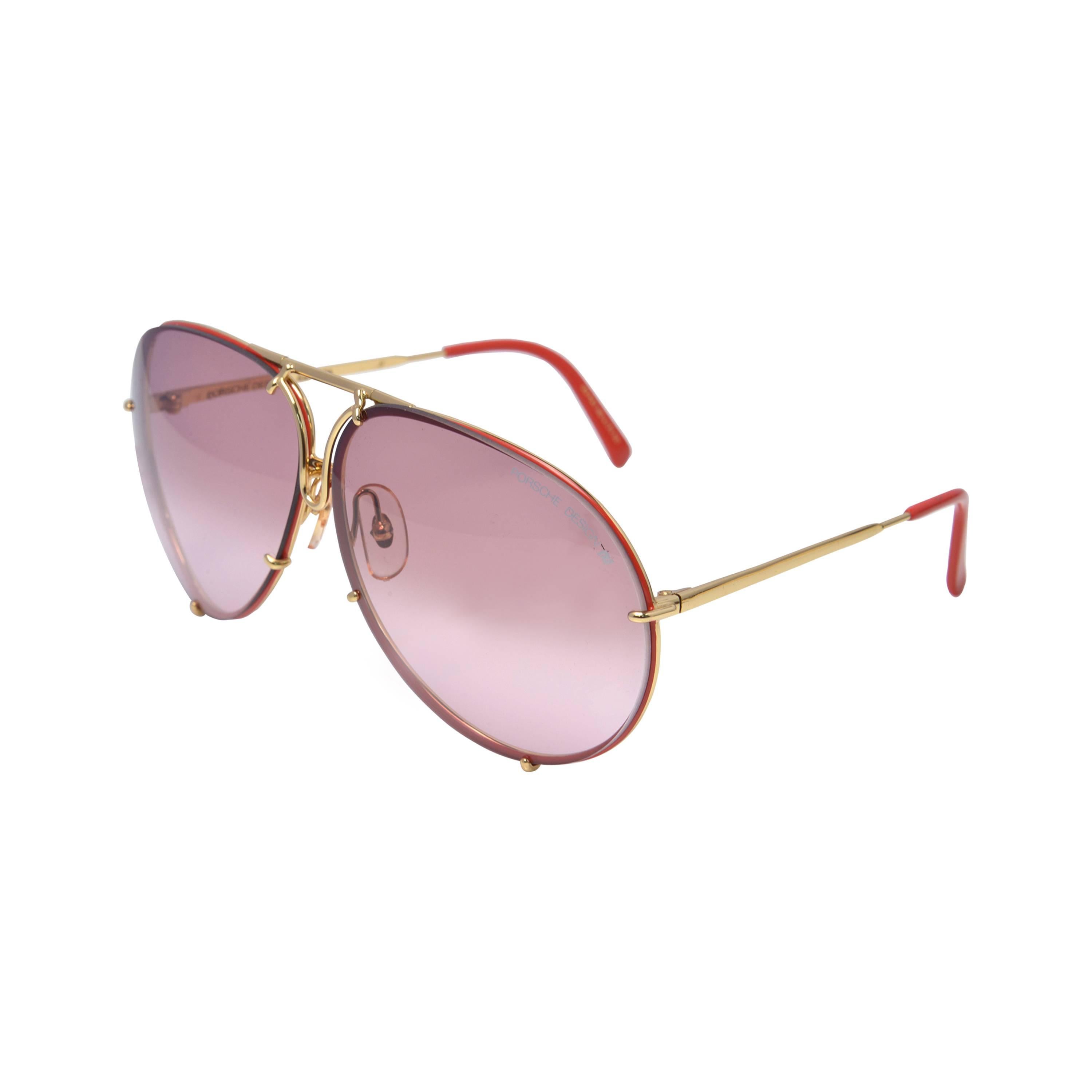 New 1980s Porsche Design By Carrera Red Aviator Sunglasses