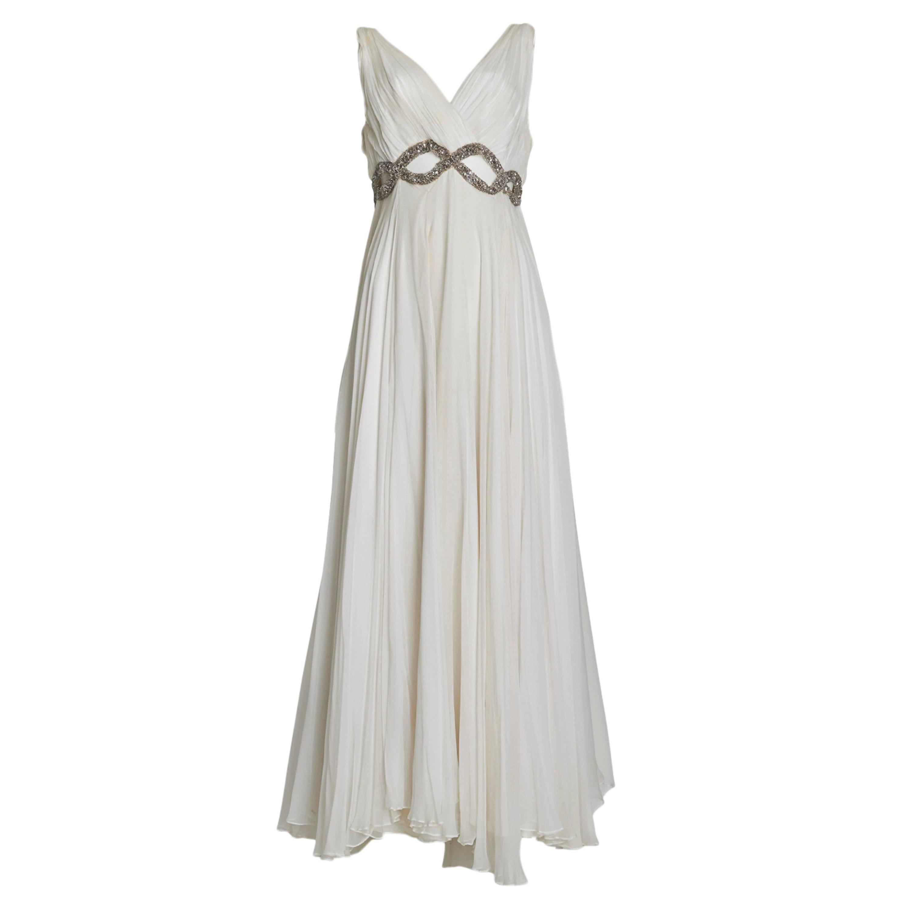 1960's Cream Grecian Style Chiffon Gown For Sale