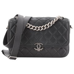 Chanel Daily Carry Messenger Bag Quilted Iridescent Calfskin and Caviar Medium