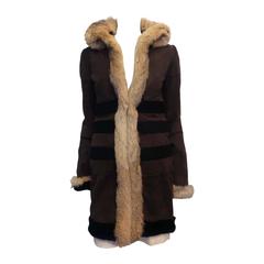 Balenciaga Brown Suede Coat with Fur Trim