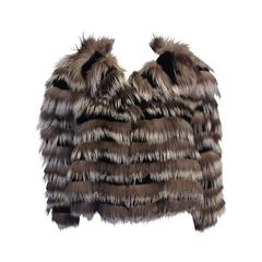 Salvatore Ferragamo Brown and Silver Fur Jacket