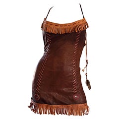 Dsquared2 Spring 2005 Christina Aguilera Runway Leather Vintage Mini Dress