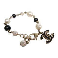 Chanel Gold Pearl Bead CC Charm Chain Bracelet