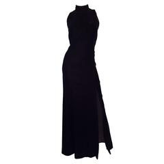 Elegant Vintage Arnold Scaasi Black Velvet High Neck Evening Dress / Gown