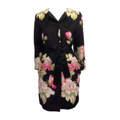 Dolce & Gabbana Black Mohair Coat with Flowers