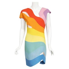 Vintage 1990 Thierry Mugler Couture Documented Rainbow Bodycon Cut-Out Dress