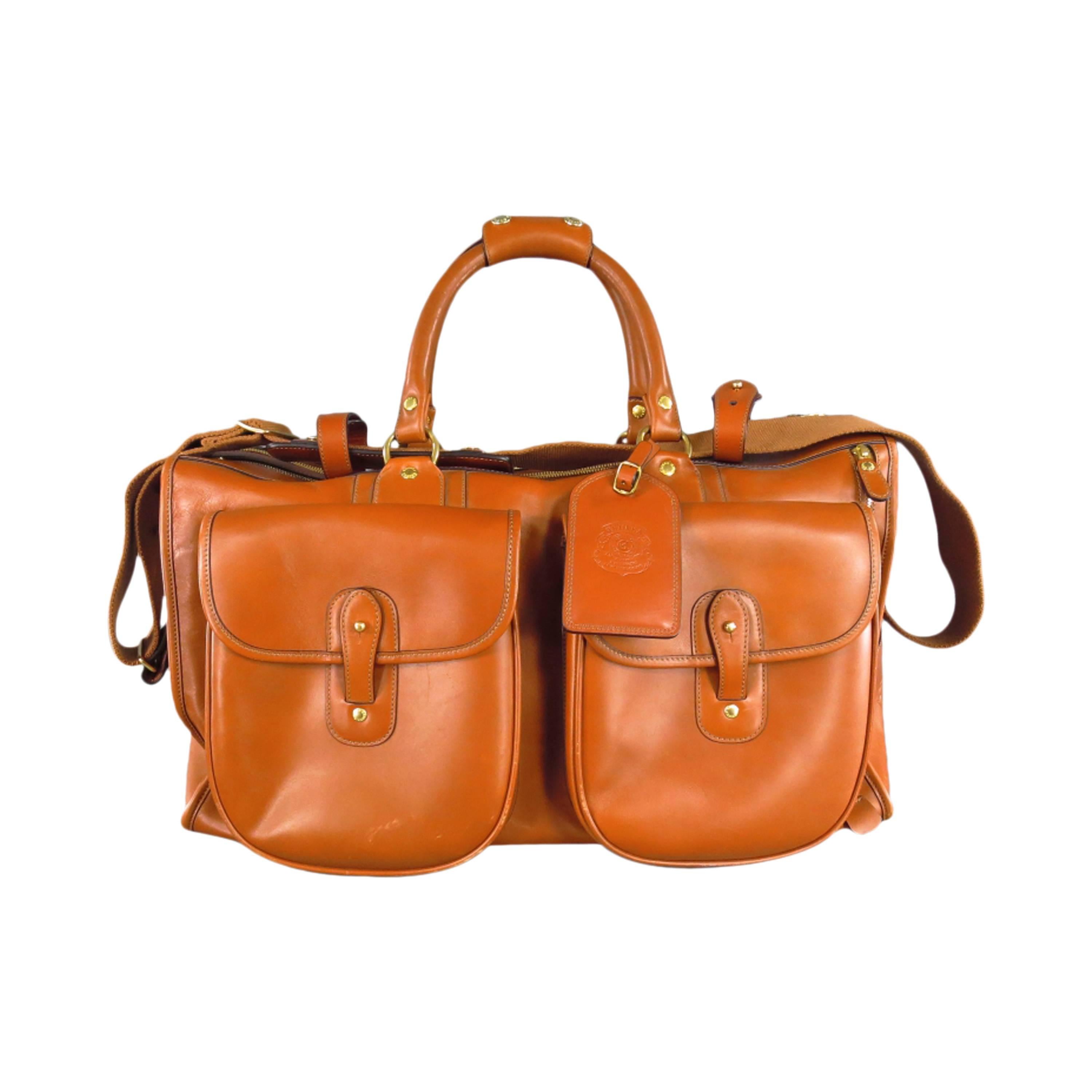 GHURKA -Express No. 2- Tan Leather Flap Pockets Weekender Travel Bag