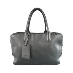 GIORGIO ARMANI Green Leather Top Handles Silver Zip Carry On Bag