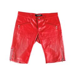 JUNYA WATANABE Size 32 Red Faux Leather Zip Moto Runway Shorts