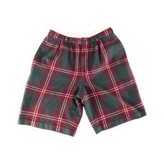 COMME des GARCONS Size 30 Burgundy Green & White Plaid Wool Flannel Shorts