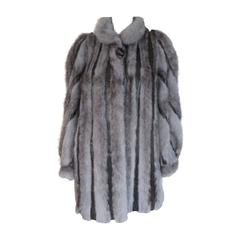 Bleu/grey cross mink fur coat with printed snake skin leather 10