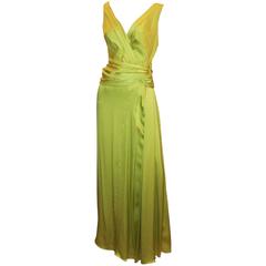 Christian Dior Canary Green Silk Sleeveless Ruched Gown - 2 8