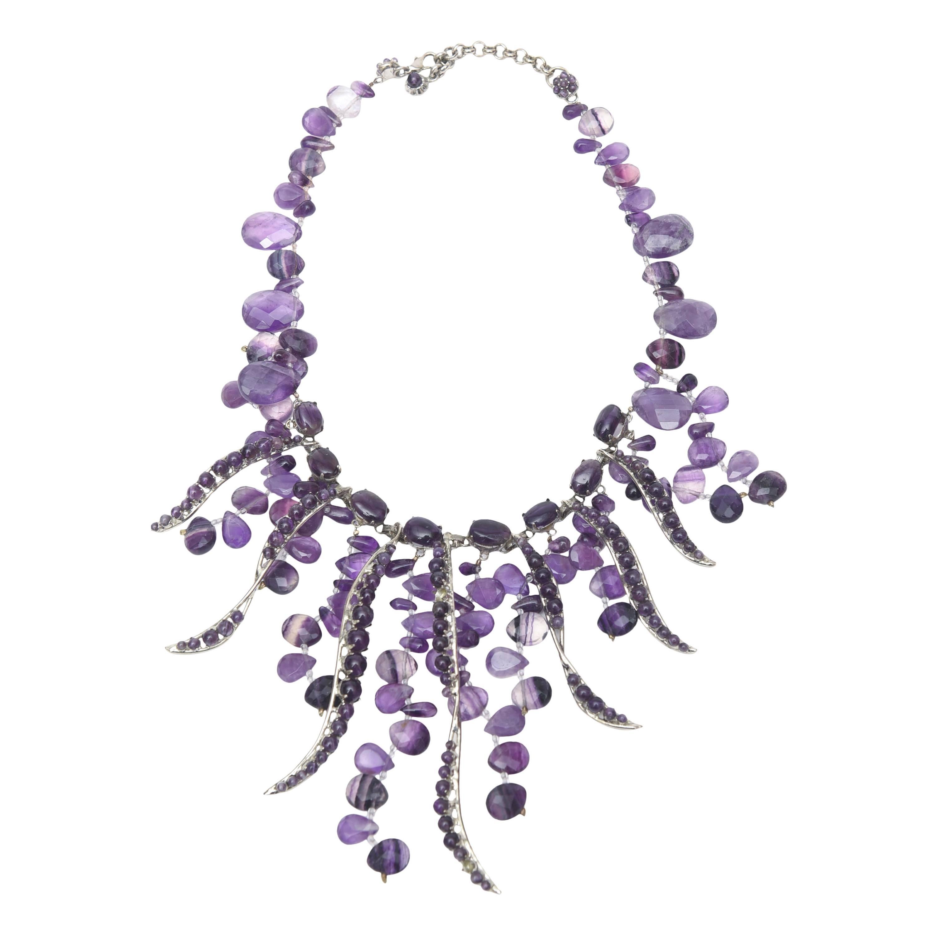 Signed Siman Tu One of a Kind Amethyst & Silver Bib Necklace/  FINALE SALE