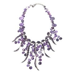 One of a kind, Amethyst and Sterling Silver Bib Necklace/ SALE 5