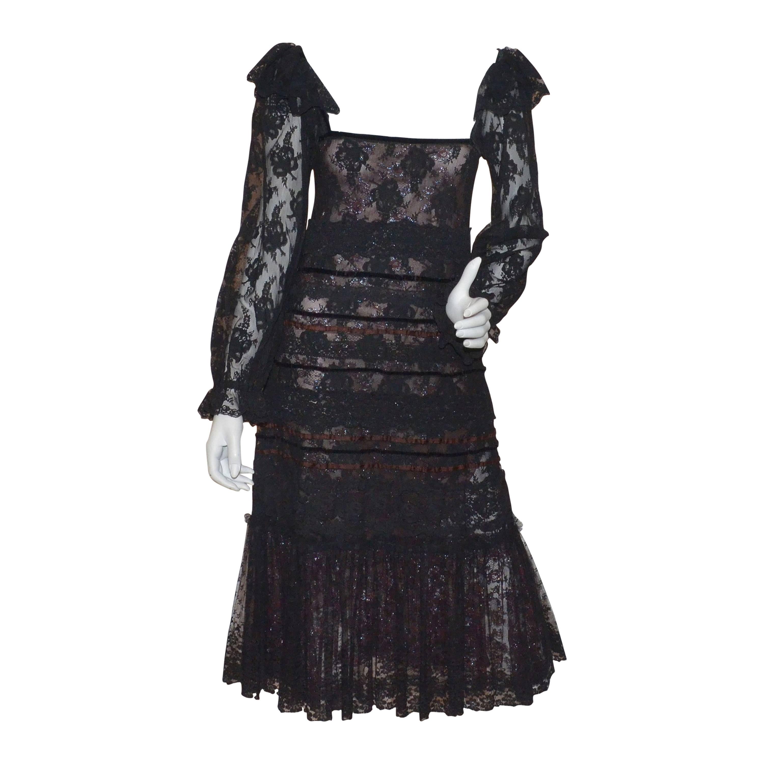 Giorgio Sant Angelo 1970s Layered Lace Dress For Sale