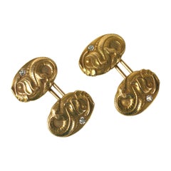 Boutons de manchette art nouveau en forme de dauphin avec diamants