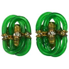 Archimede Seguso for Chanel Emerald Glass Earclips