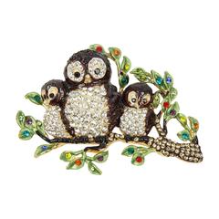 Vintage Butler & Wilson Mother Owl & Babies on a Branch Pin Brooch