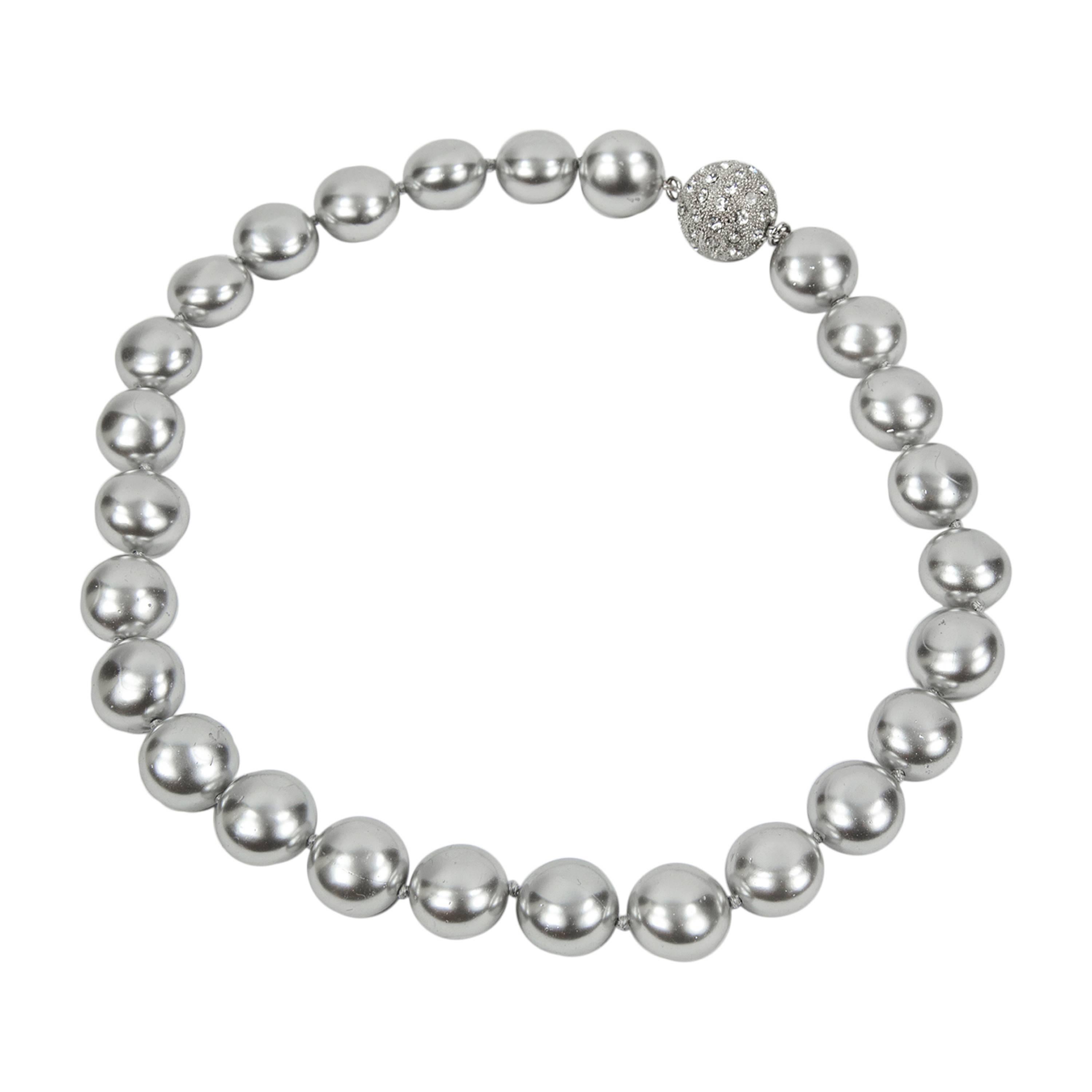 Large Luscious Gray Faux Pearl Choker Runway Necklace For Sale