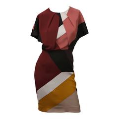 Fendi multi color block cap sleeve dress