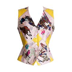 Vintage HERMES vest silk scarf print LE MONDE DU POLO pink  40  6