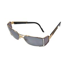 Used 1980s Cazal Gold Black Square Aviator Sunglasses 
