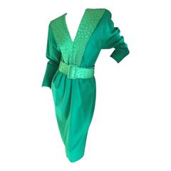 Galanos Green Silk Belted Dress