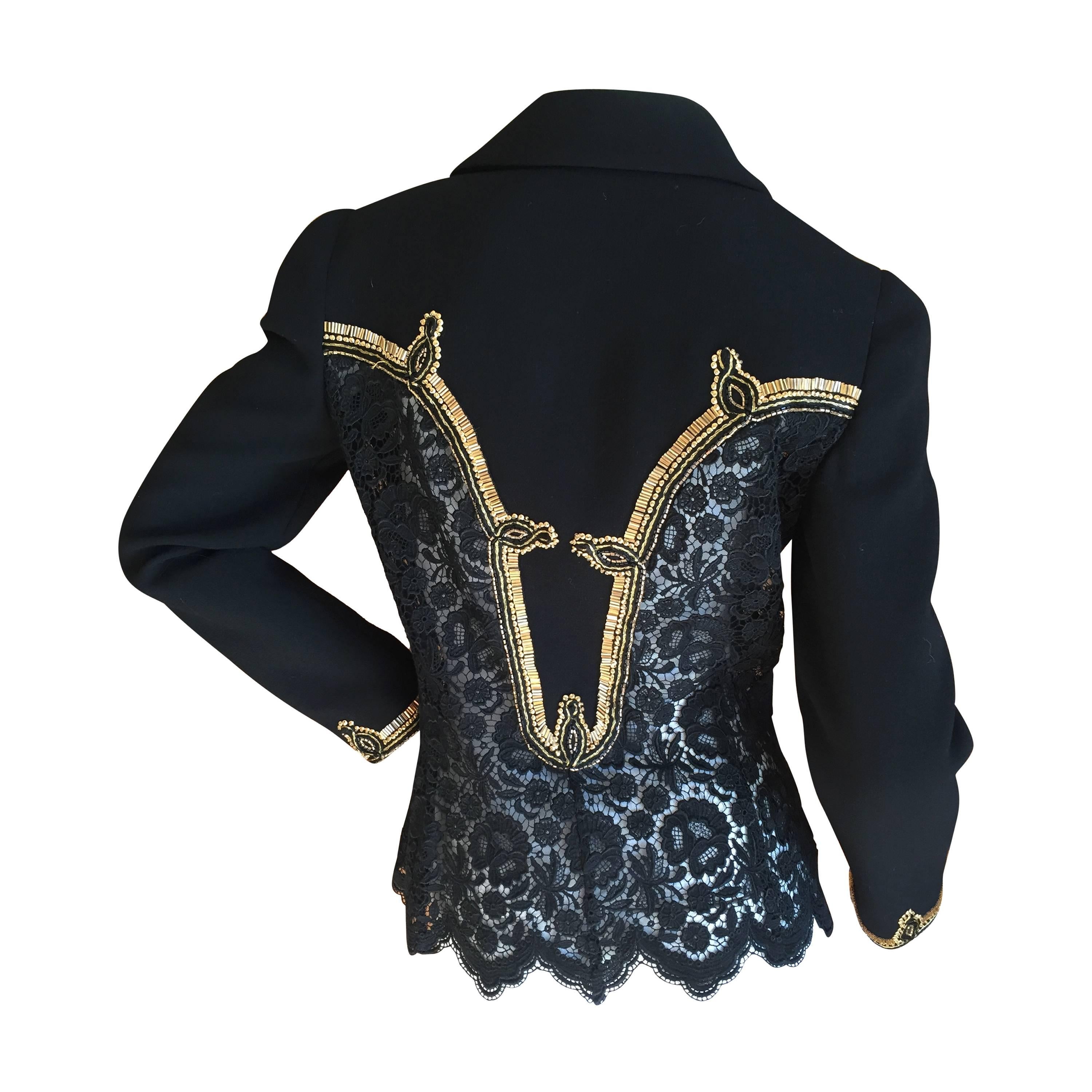 Gianni Versace Couture 1992 Beaded Black Lace Jacket For Sale