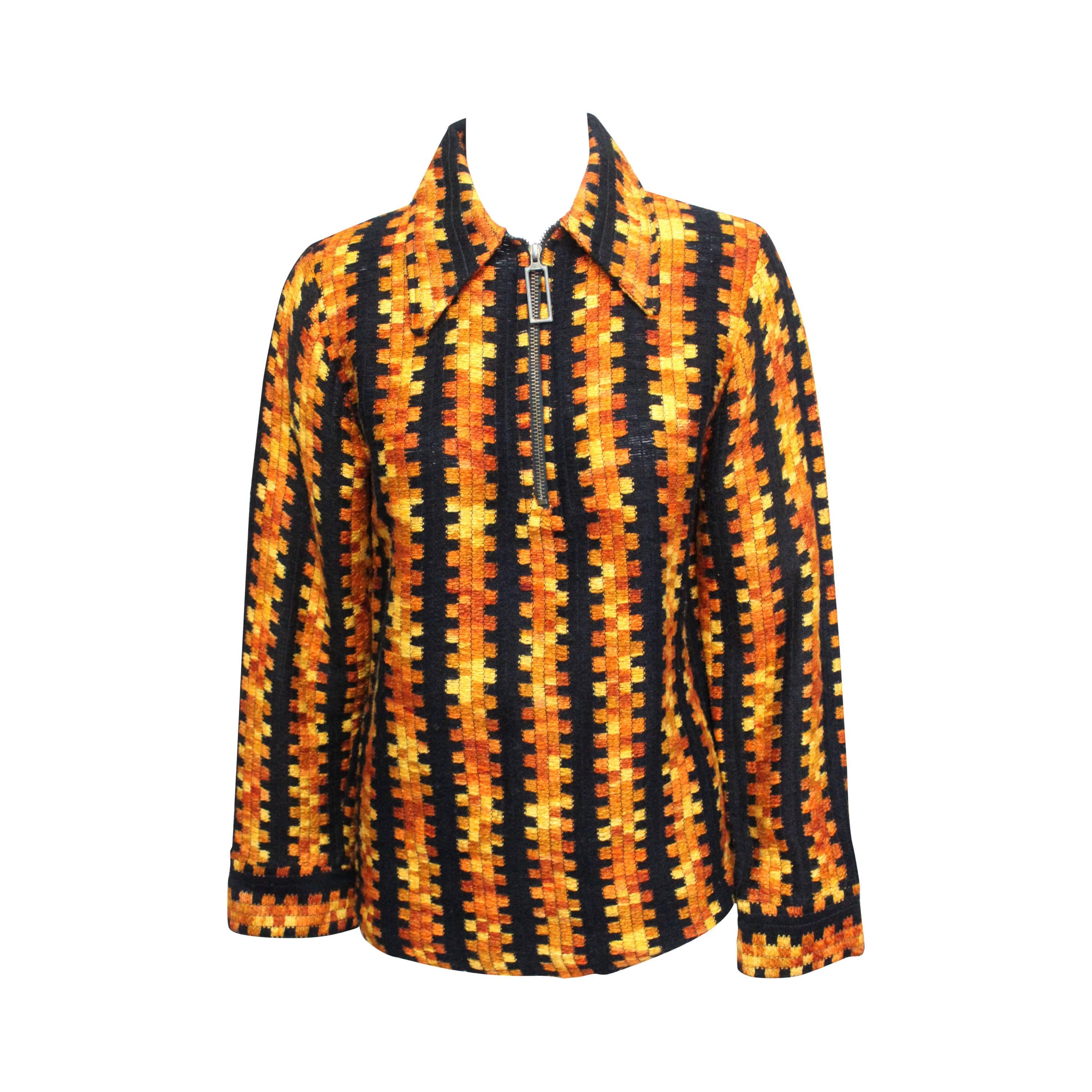 Mens 1970s Geometric Ombre Knit Shirt