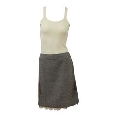 Chanel Grey Wool Skirt With Lace Trim