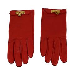 Hermes Red Leather Gloves