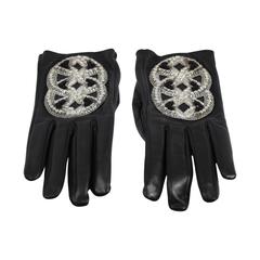 Chanel Black Embellished Leather Gloves 