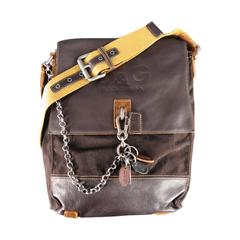 D&G Brown Canvas & Leather Crossbody Key Chain Lock Messenger Bag