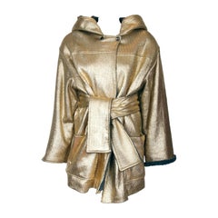 Gianfranco Ferre Oversized Gold Metallic Hooded Jacket w/Lambswool Interior 