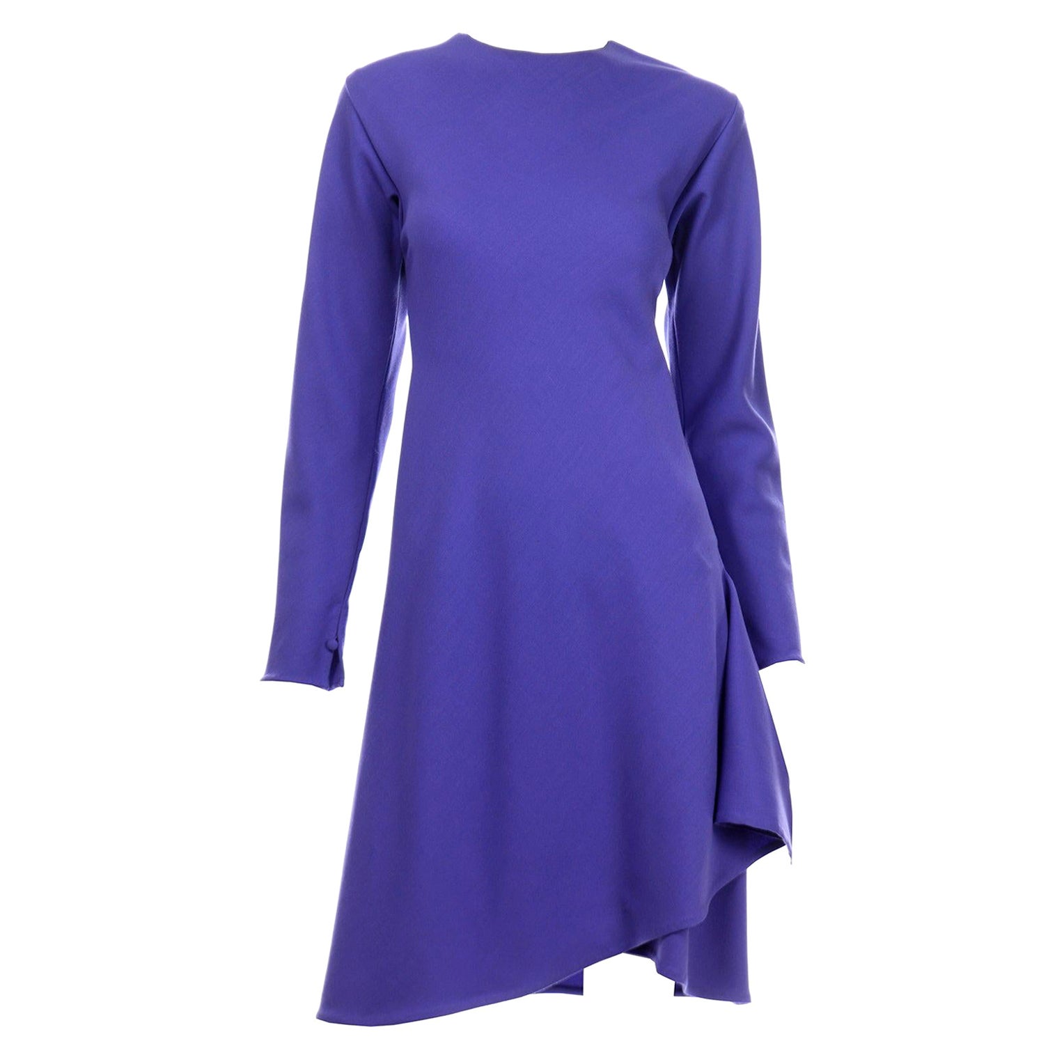 1970s Halston Vintage Purple Jersey Dress  W Asymmetrical Hem