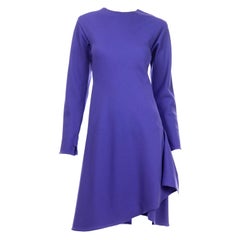 1970s Halston Retro Purple Jersey Dress  W Asymmetrical Hem