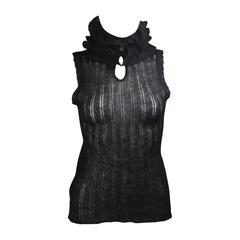 CHANEL Black Mohair Blend Sleeveless Ruffled Turtleneck Size 42 11